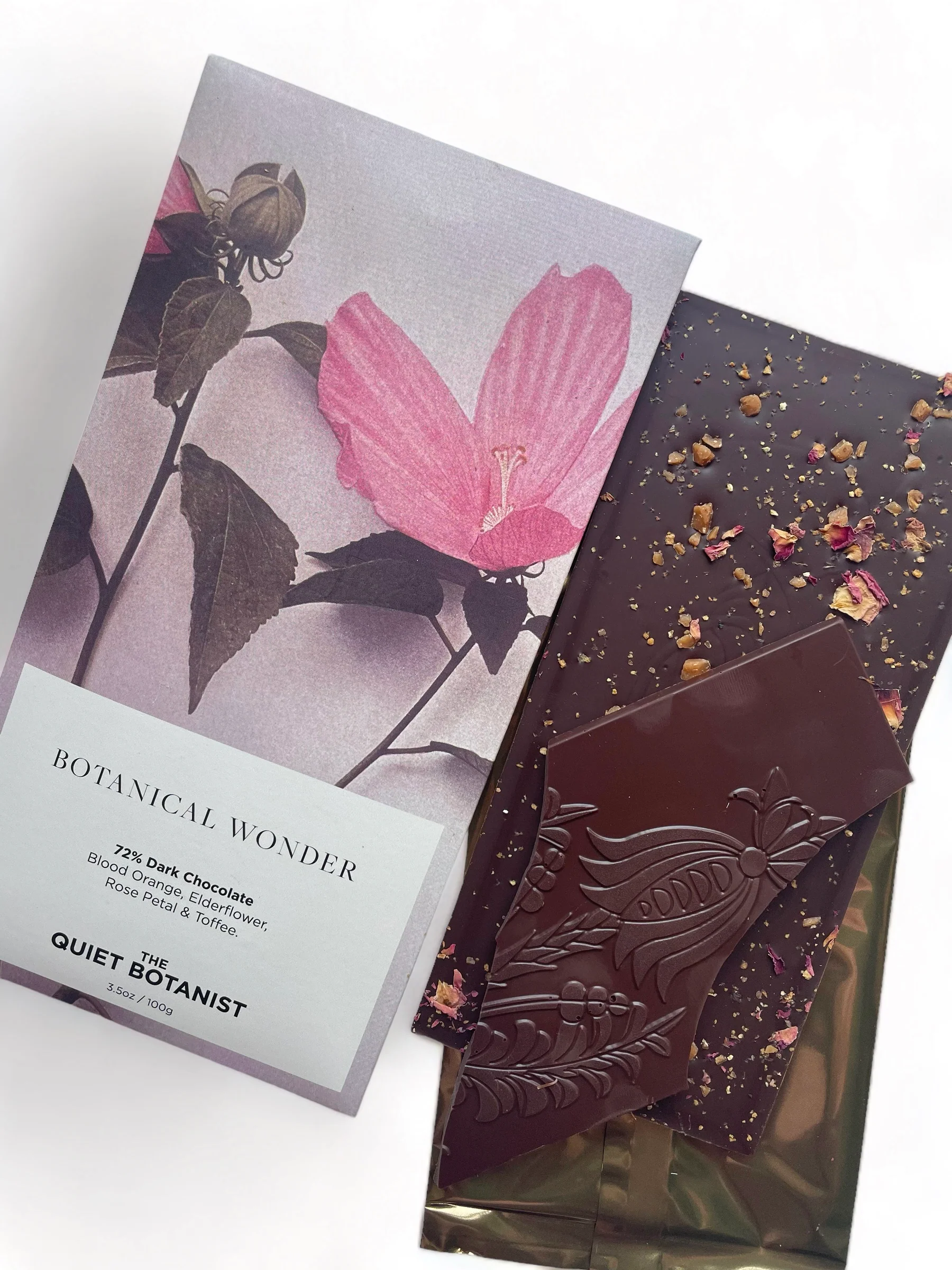 BOTANICAL WONDER BAR - 72% Dark Chocolate with Blood Orange & Elderflower - Image 3